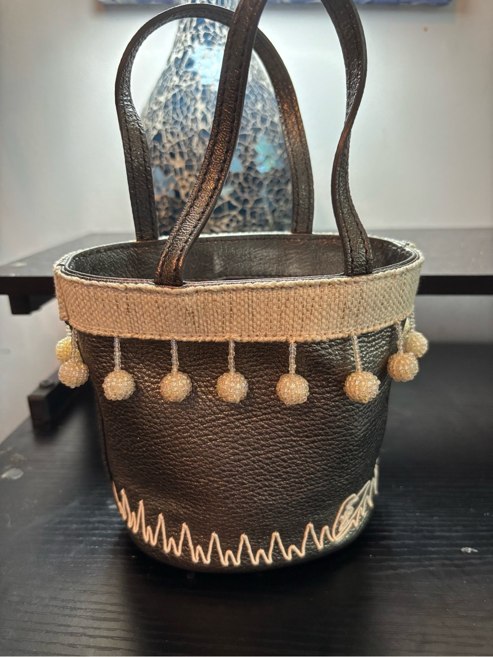 RARE Archival Vintage YSL Rive Gauche Metallic Pom Pom Mini Bucket Bag Heart